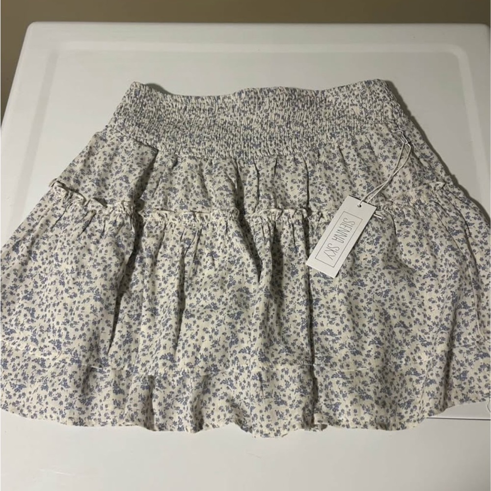 Sienna Sky Cream Mini Skirt with Blue Floral Print